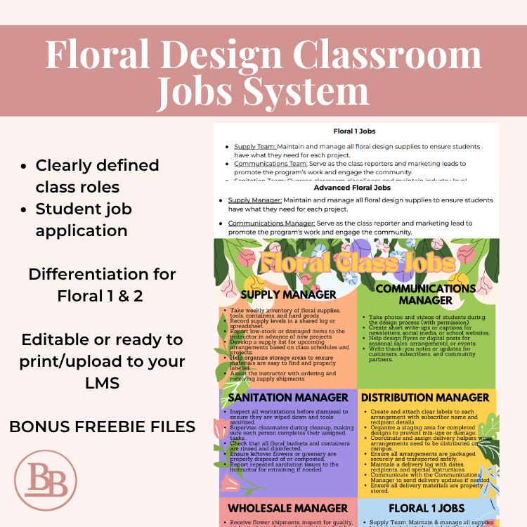 Floral Design Classroom Jobs System